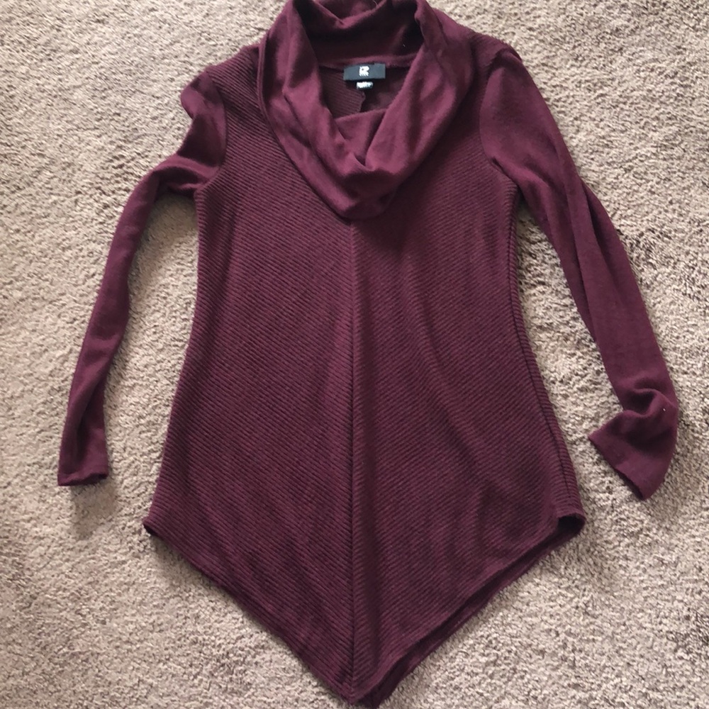 Burgundy light weight ribbed cowl neck sweater. - Picture 5 of 12